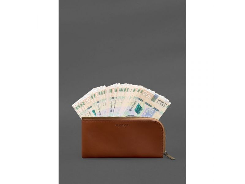 Кожаное портмоне-купюрник на молнии 14.1 светло-коричневое, фото 4
