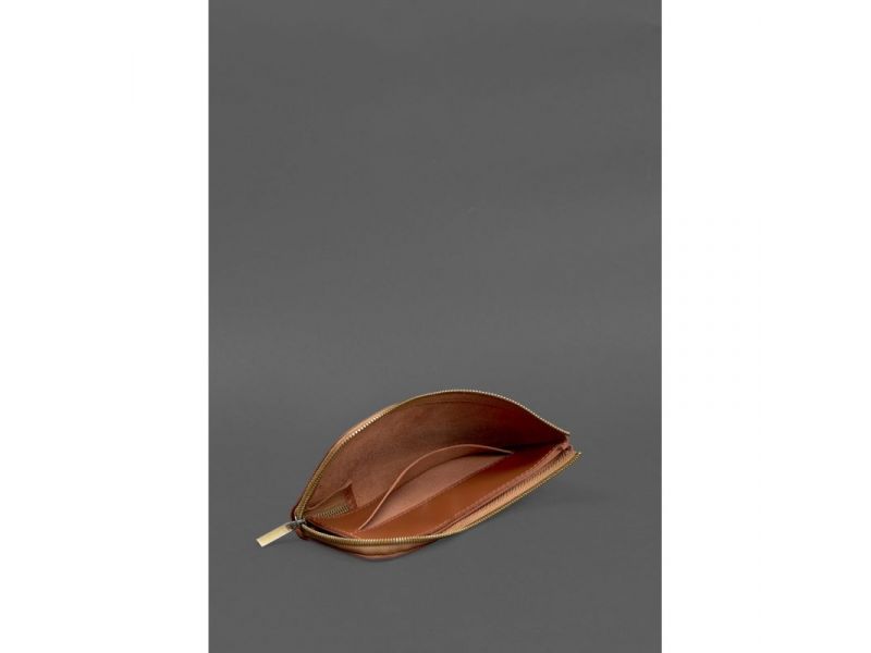 Кожаное портмоне-купюрник на молнии 14.1 светло-коричневое, фото 5