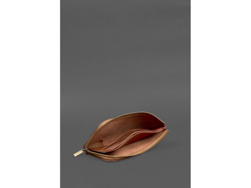 Кожаное портмоне-купюрник на молнии 14.1 светло-коричневое, фото 6