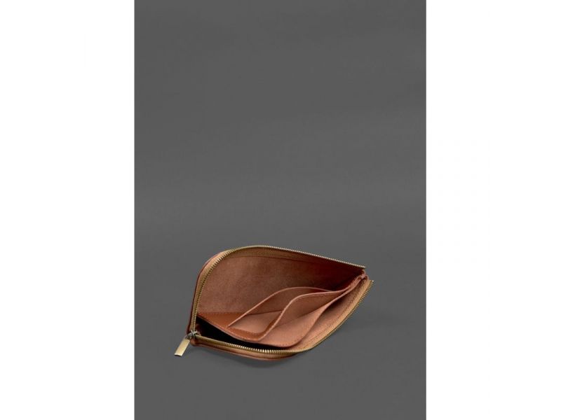 Кожаное портмоне-купюрник на молнии 14.1 светло-коричневое, фото 7