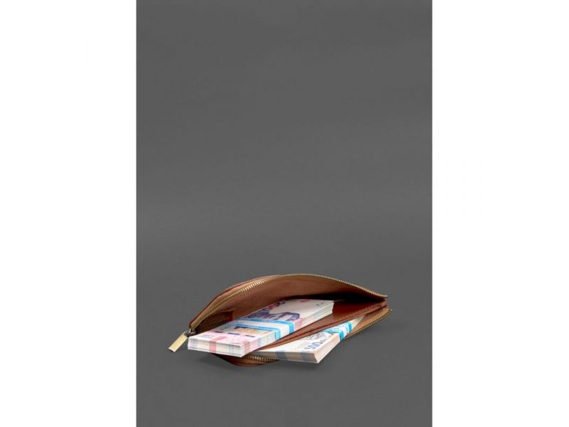 Кожаное портмоне-купюрник на молнии 14.1 светло-коричневое, фото 2