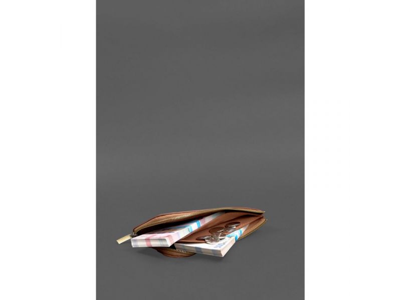 Кожаное портмоне-купюрник на молнии 14.1 светло-коричневое, фото 9