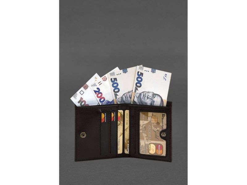 Кожаное портмоне на кнопке Brut темно-коричневый краст, фото 2