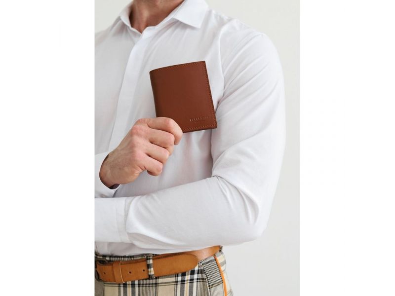 Кожаное портмоне на кнопке Brut светло-коричневый краст, фото 1