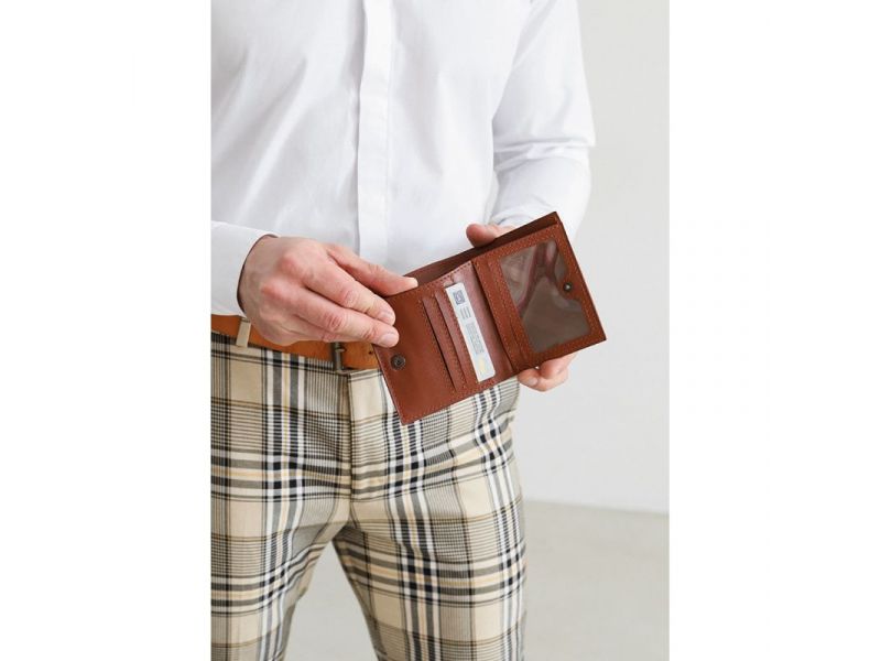 Кожаное портмоне на кнопке Brut светло-коричневый краст, фото 2