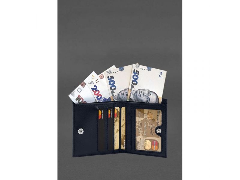 Кожаное портмоне на кнопке Brut синий краст, фото 2