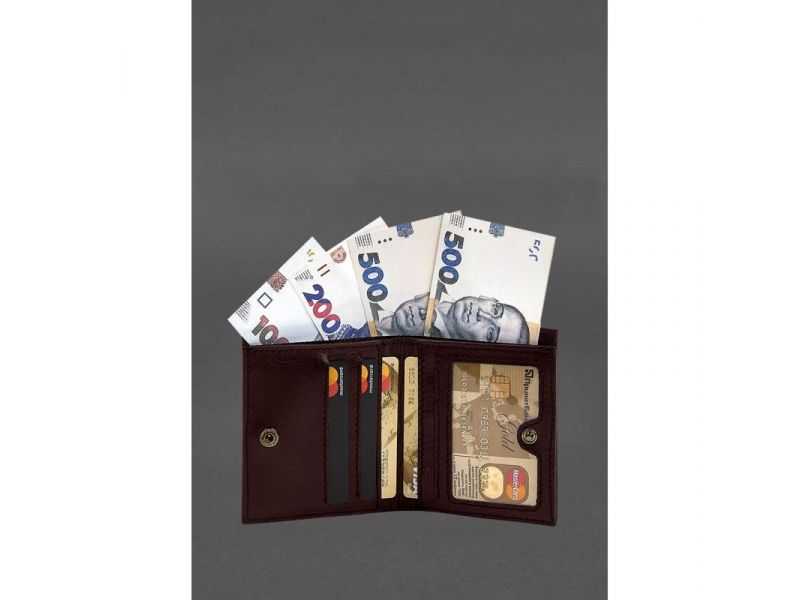 Кожаное портмоне на кнопке Brut бордовый краст, фото 2