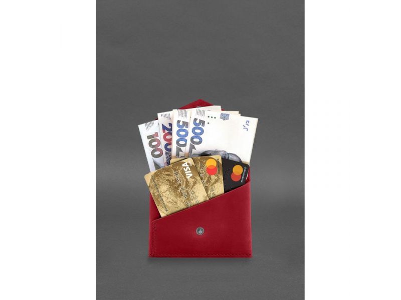 Кожаный кошелек mini 3.0 (кард-кейс) коралловый Crazy Horse, фото 4