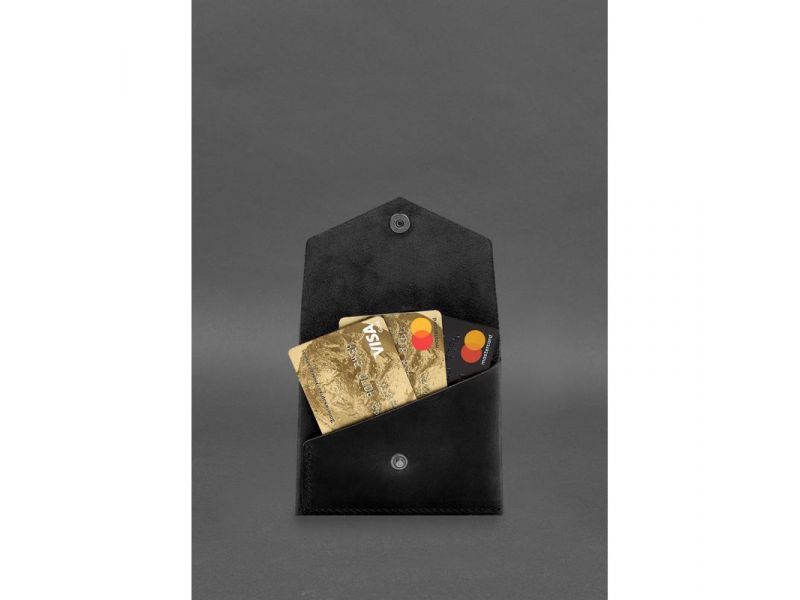 Кожаный кошелек mini 3.0 (кард-кейс) черный Crazy Horse, фото 3