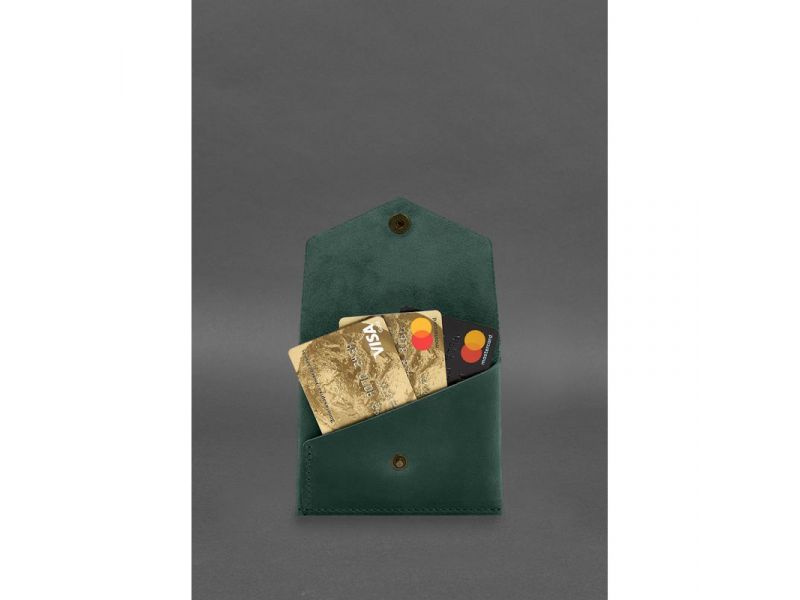 Кожаный кошелек mini 3.0 (кард-кейс) зеленый Crazy Horse, фото 3