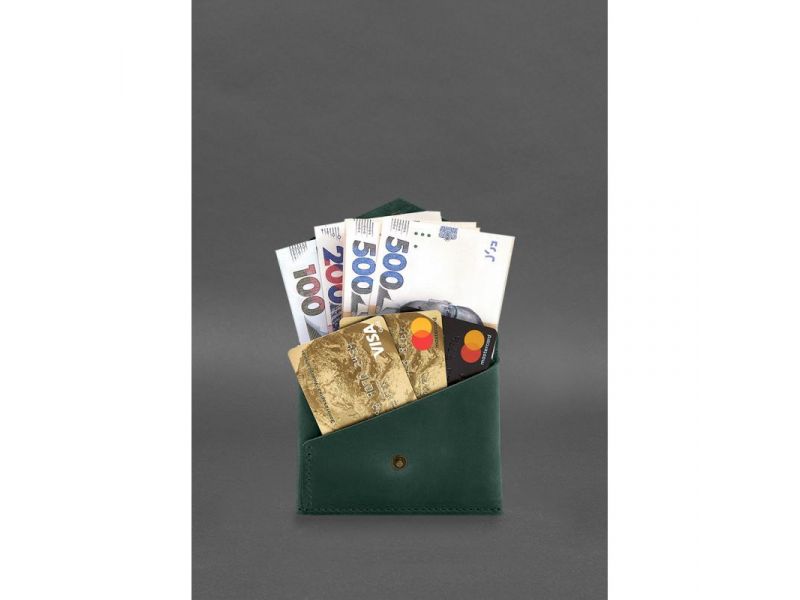 Кожаный кошелек mini 3.0 (кард-кейс) зеленый Crazy Horse, фото 4