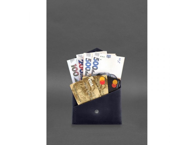 Кожаный кошелек mini 3.0 (кард-кейс) синий Crazy Horse, фото 4