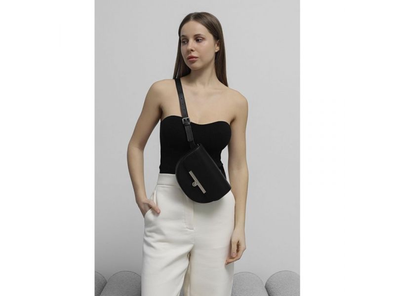 Женская кожаная сумка поясная-кроссбоди Bridget черная, фото 8