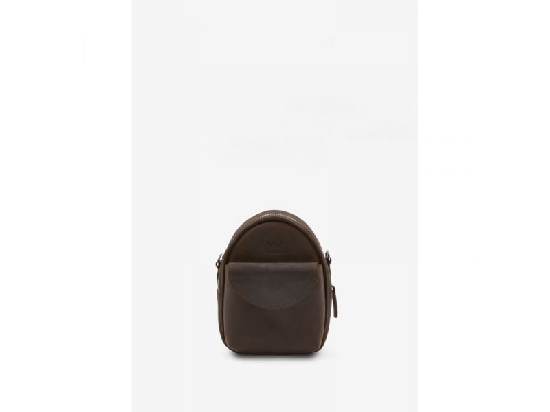 Кожаная женская мини-сумка Kroha темно-коричневая винтажная, фото 3