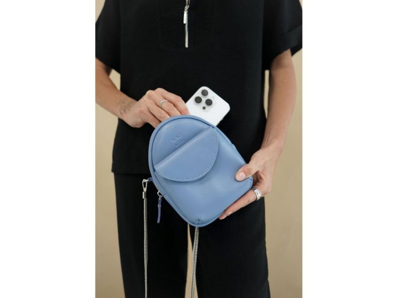 Кожаная женская мини-сумка Kroha голубой краст, фото 8