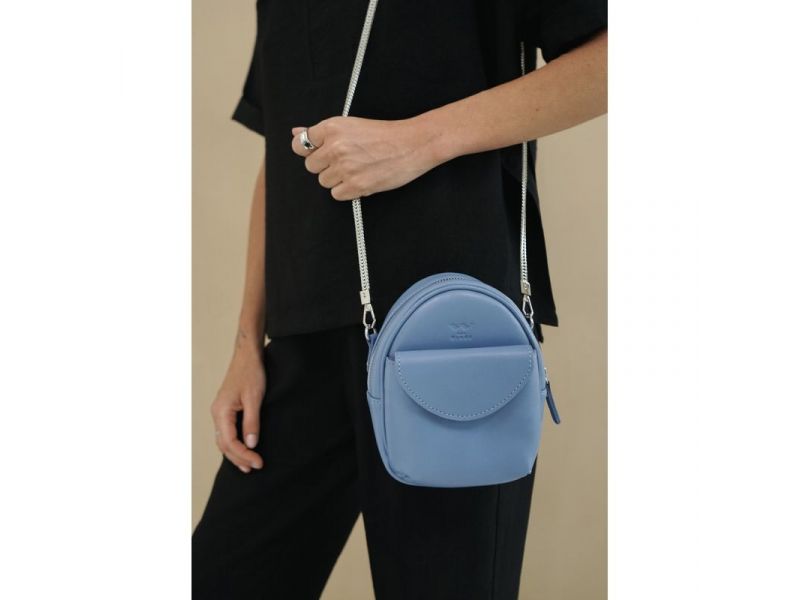 Кожаная женская мини-сумка Kroha голубой краст, фото 1
