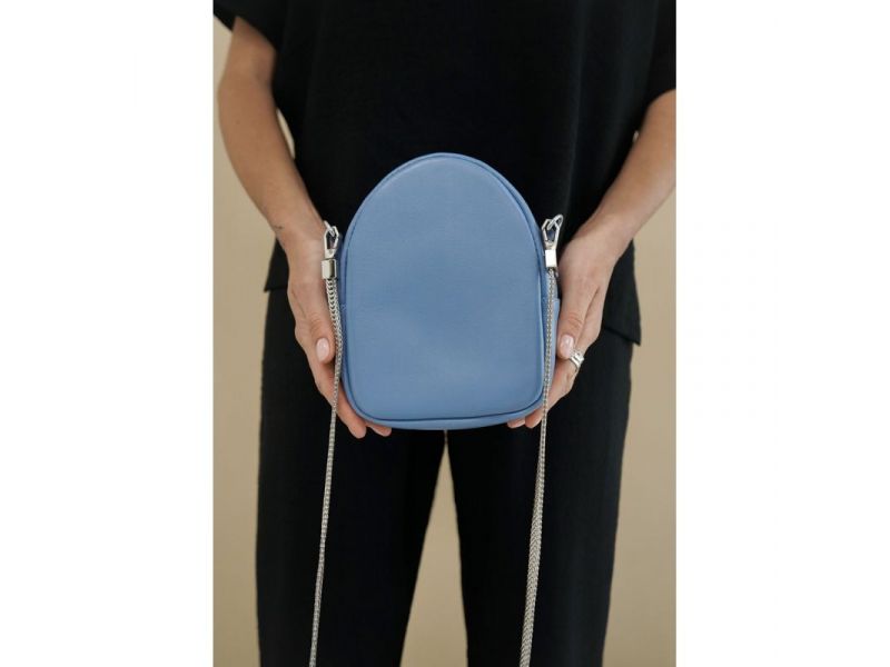 Кожаная женская мини-сумка Kroha голубой краст, фото 10