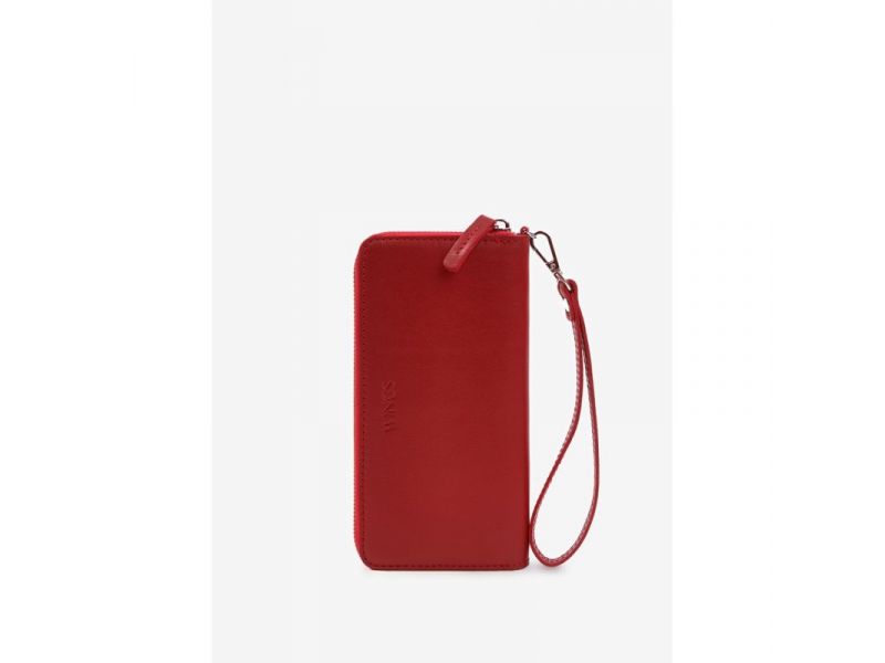 Кожаное портмоне на молнии Monik красное, фото 1