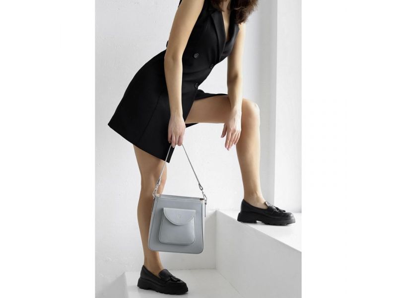 Женская кожаная сумка Stella серая, фото 2