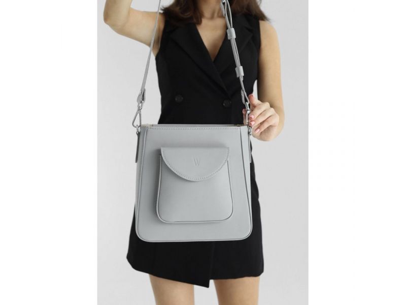 Женская кожаная сумка Stella серая, фото 3