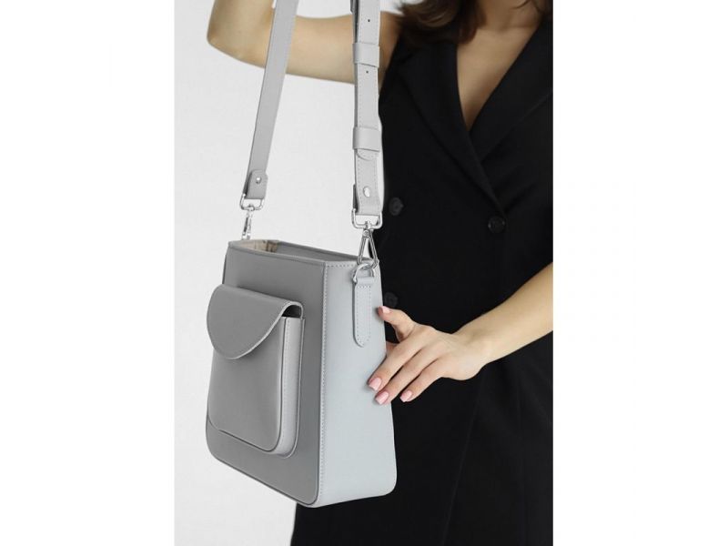 Женская кожаная сумка Stella серая, фото 4