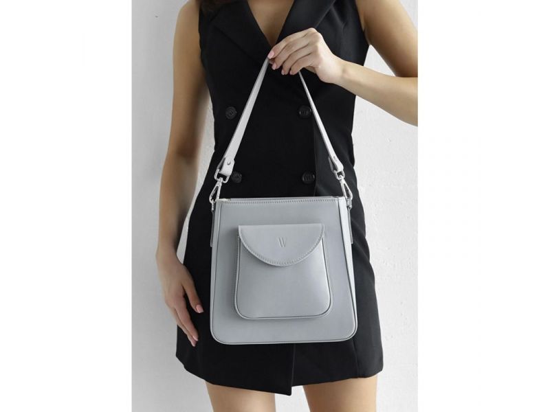 Женская кожаная сумка Stella серая, фото 7