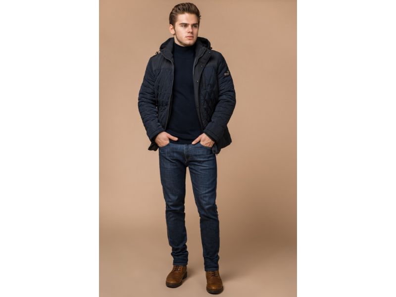 Мужская зимняя куртка синего цвета короткая модель 30538, фото 1