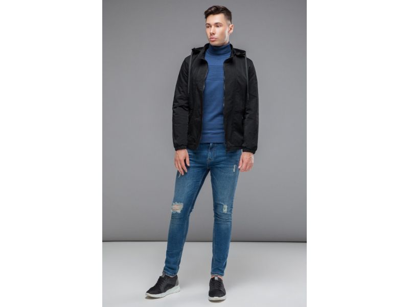 Черная мужская молодежная осенне-весенняя ветровка модель 38399, фото 1