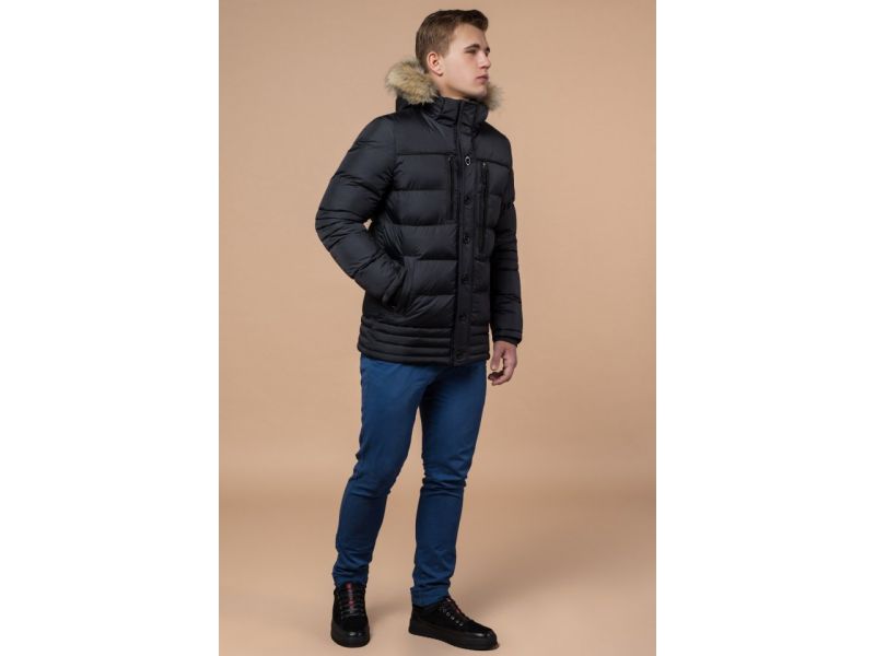 Графитовая зимняя куртка с манжетами мужская модель 45610, фото 2