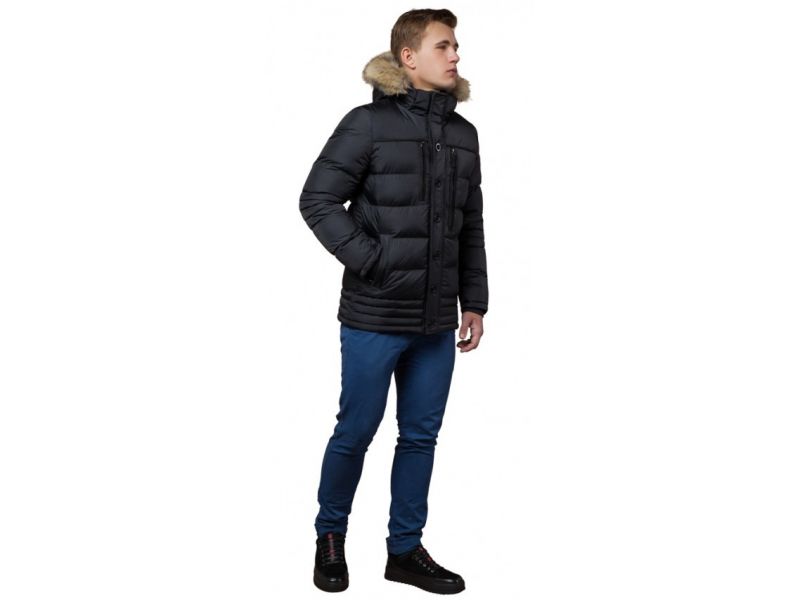 Графитовая зимняя куртка с манжетами мужская модель 45610, фото 1