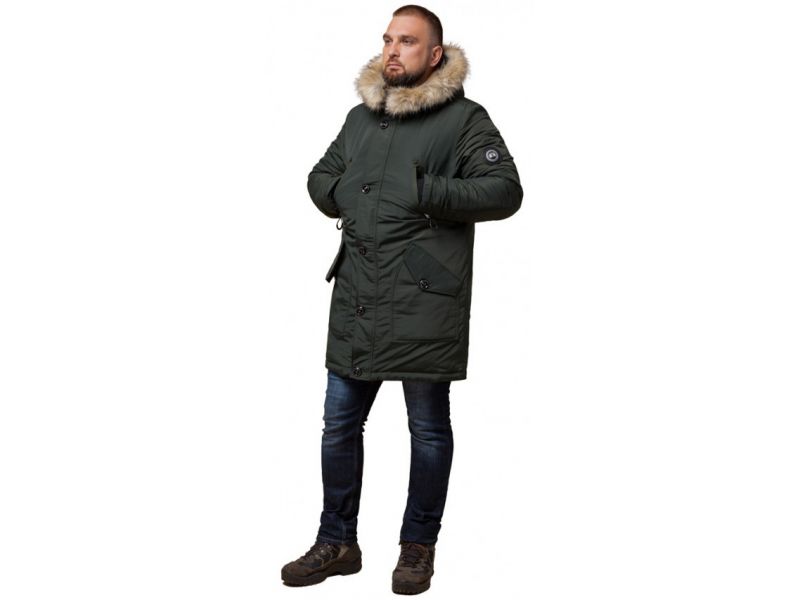 Парка мужская зимняя теплая цвета хаки модель 91660, фото 1