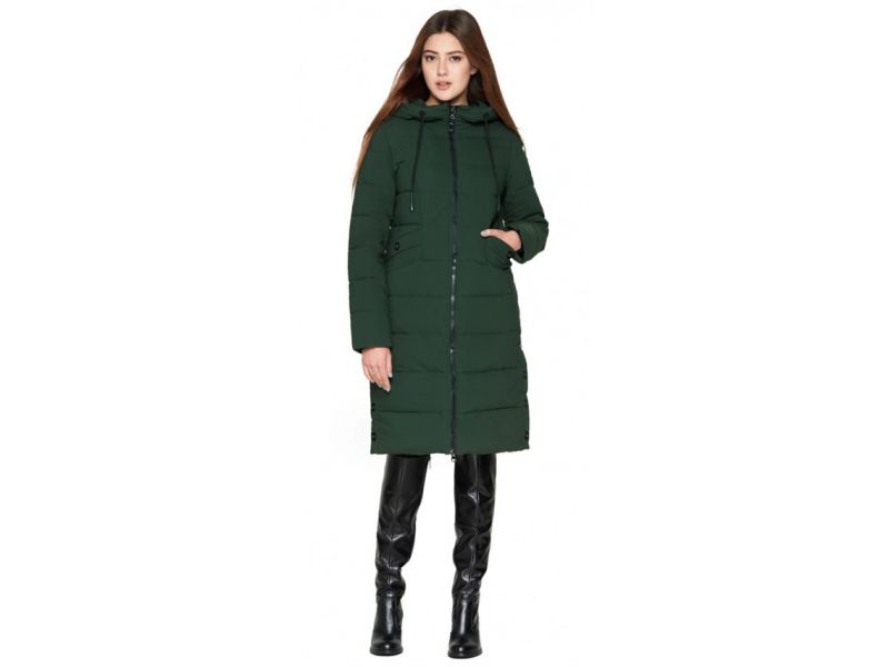 Женский пуховик молодежный на зиму цвет хаки модель 25595, фото 1