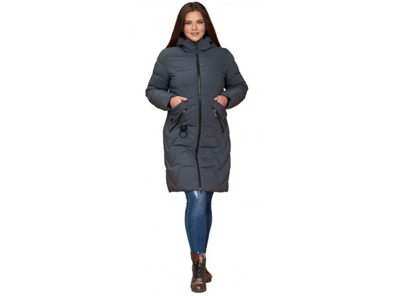 Пуховик большого размера женский зимний серо-зеленый модель 25525, фото 1