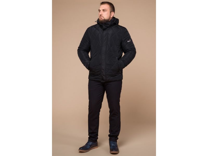 Черная мужская куртка с водозащитным покрытием на зиму модель 19121, фото 2