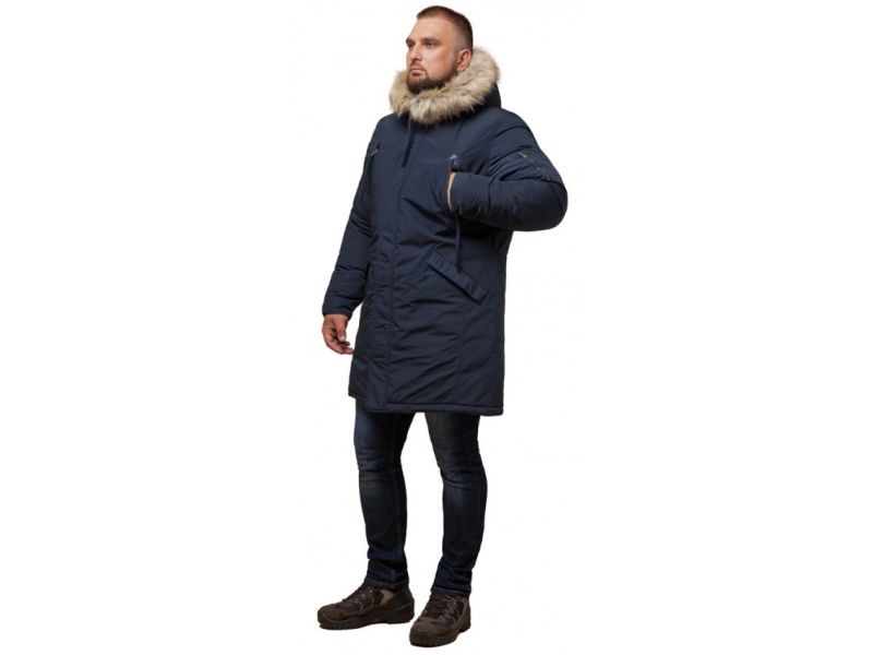 Зимняя синяя парка мужская на молнии модель 13475, фото 1