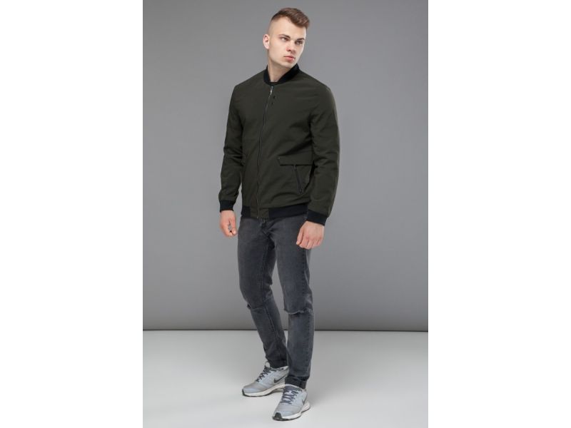 Короткий темно-зеленый мужской молодежный бомбер осенне-весенний модель 32488, фото 2