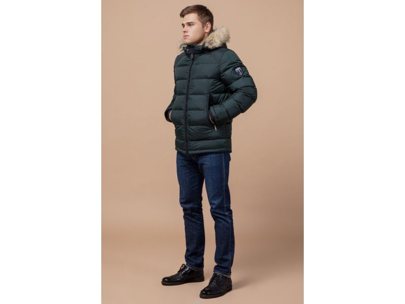 Темно-зеленая зимняя мужская куртка с манжетами модель 18540, фото 1