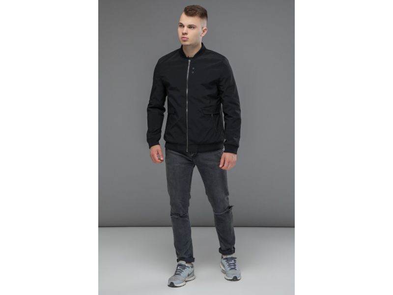 Легкий молодежный мужской бомбер осенне-весенний черный модель 32488, фото 2