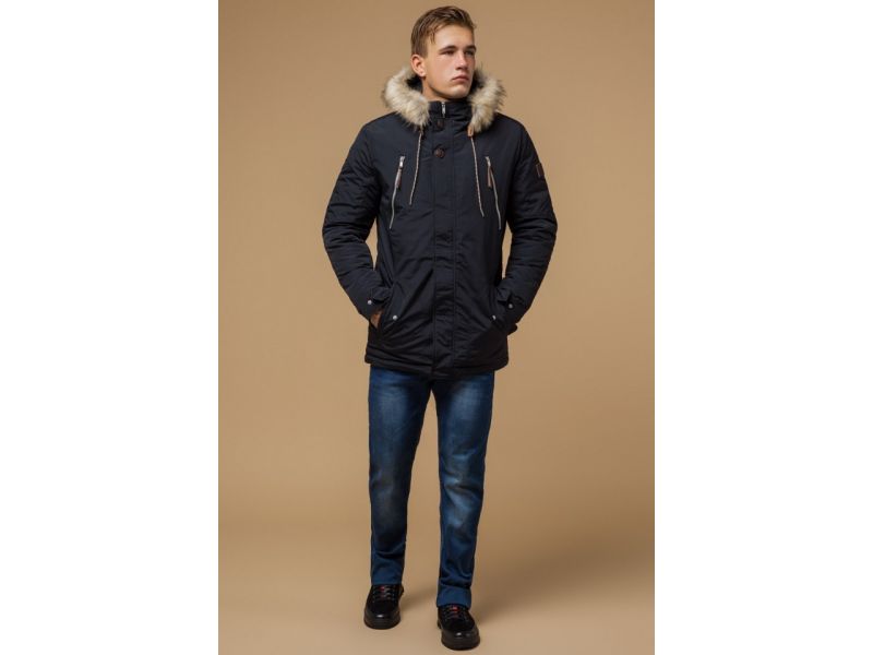 Черно-синяя парка зимняя мужская теплая модель 14015, фото 1
