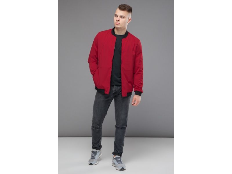 Бомбер молодежный осенне-весенний красного цвета для мужчин модель 43755, фото 2