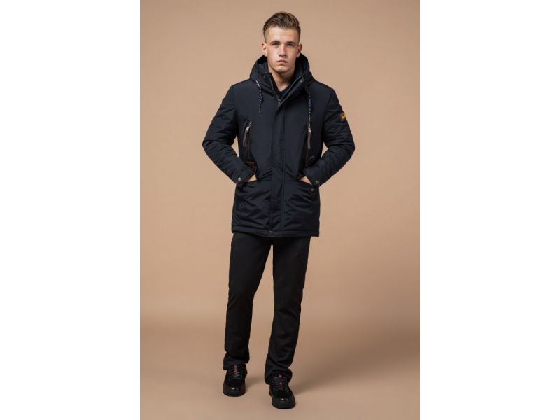 Парка зимняя с карманами мужская цвет темно-серый-коричневый модель 1533, фото 1