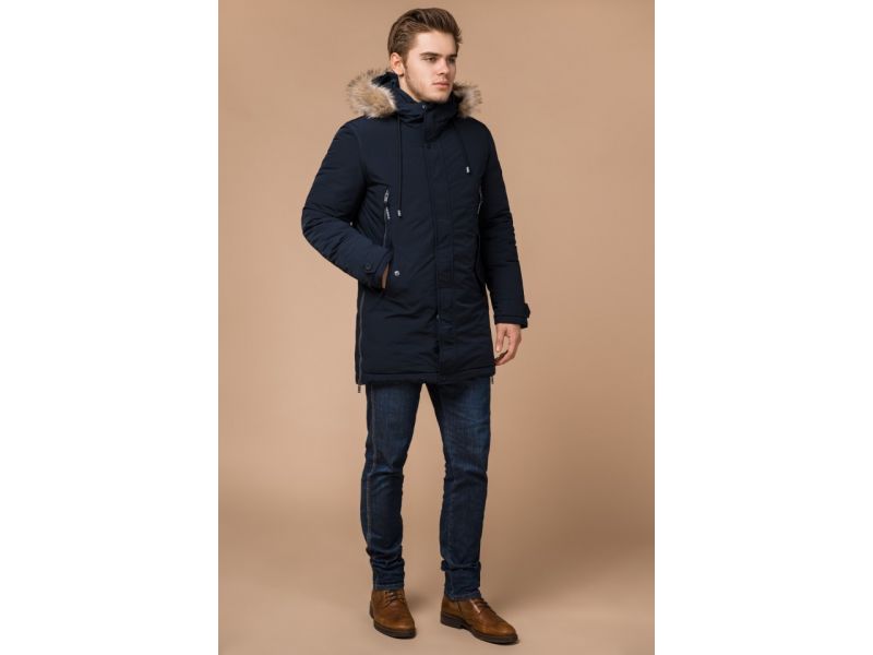Парка мужская темно-синяя с капюшоном зимняя модель 20758, фото 1