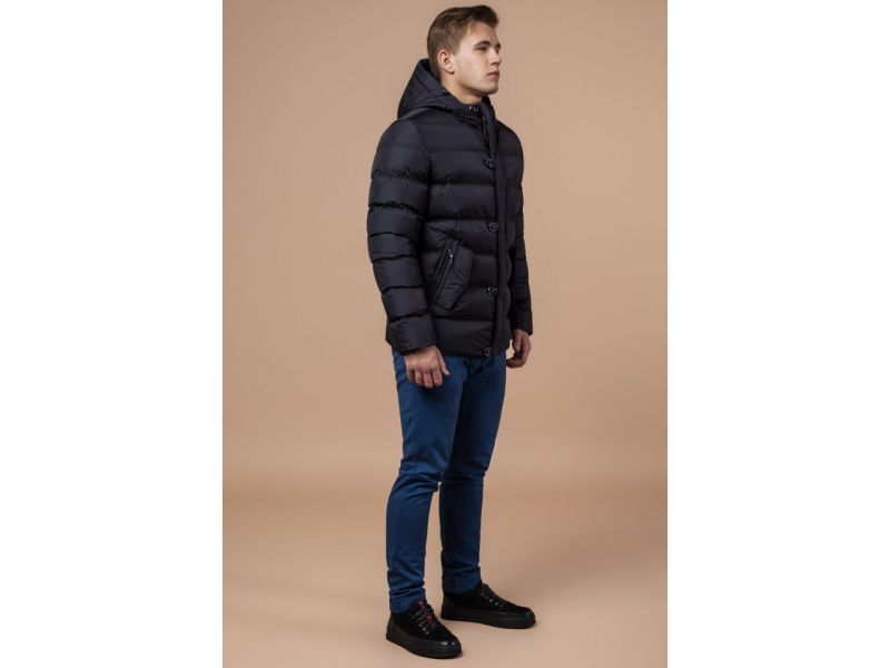 Черная мужская зимняя куртка с ветрозащитной планкой модель 30380, фото 2