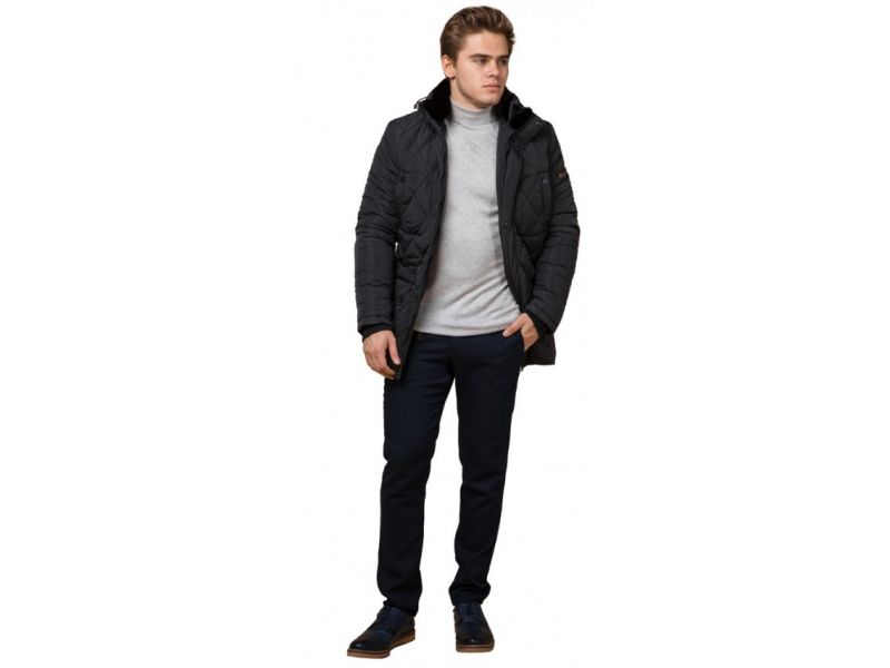 Графитовая мужская куртка с манжетами зимняя модель 44842, фото 1