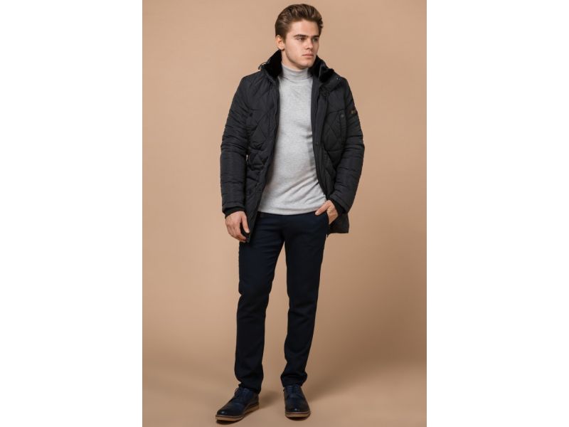 Графитовая мужская куртка с манжетами зимняя модель 44842, фото 2