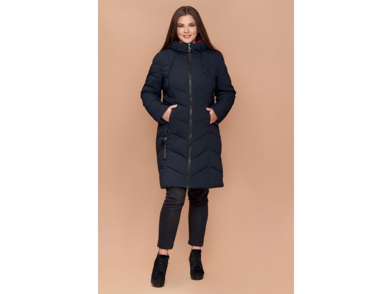 Зимний пуховик женский большого размера цвет темно-синий модель 25695, фото 1