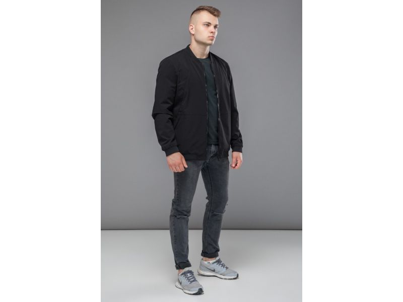Черный мужской молодежный бомбер осенне-весенний короткий модель 43755, фото 1
