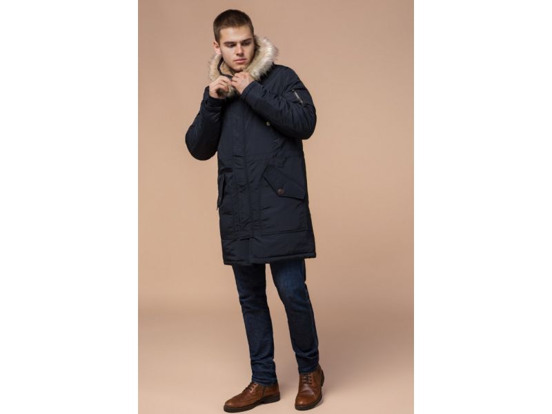Зимняя парка черно-синяя мужская прямого силуэта модель 91127, фото 1