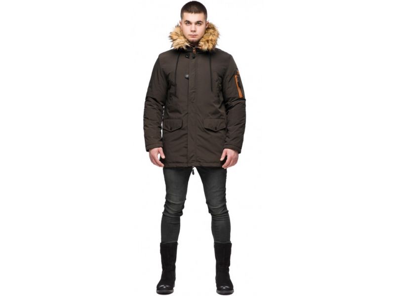 Парка мужская цвета кофе молодежная зимняя модель 25520, фото 1