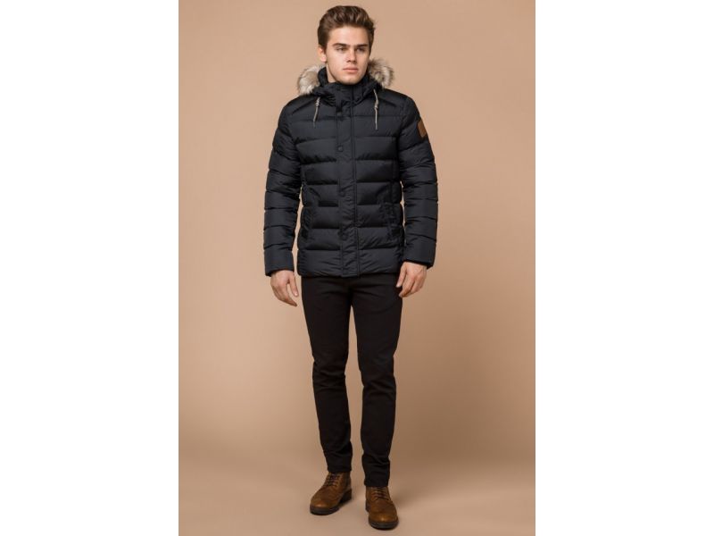 Графитовая трендовая мужская куртка на зиму модель 16115, фото 1